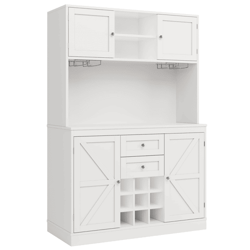 Armário de cozinha com prateleiras ajustáveis e garrafeira - Armário alto com 4 portas e 2 gavetas - Branco