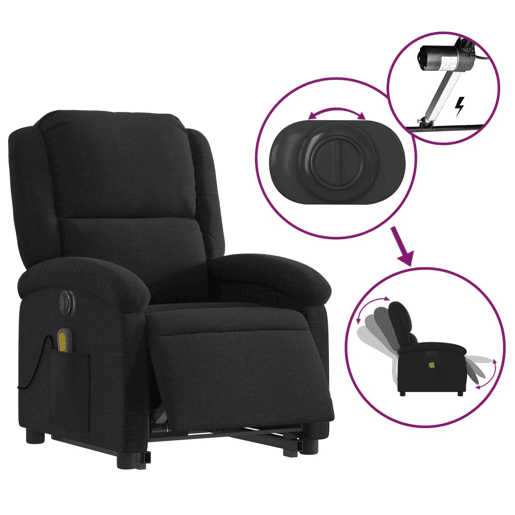 Poltrona elétrica elevatória massagens - Poltrona relax tecido preto