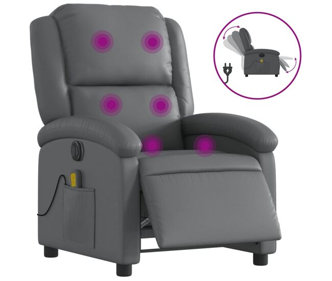 Sillón de masaje reclinable - sillón relax eléctrico cuero sintético gris
