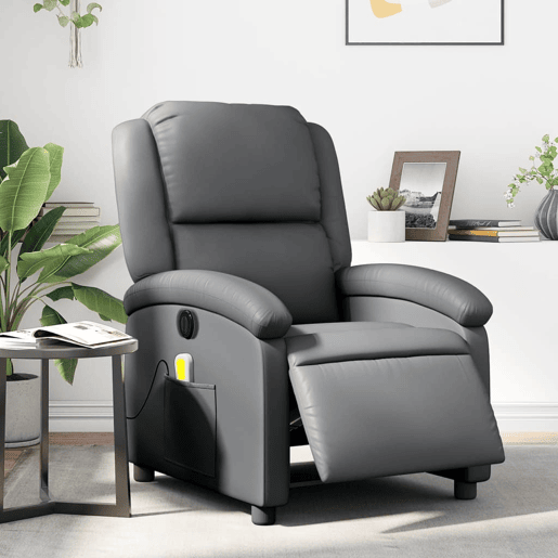 Poltrona massagens reclinável - Poltrona relax elétrica couro artif. cinzento