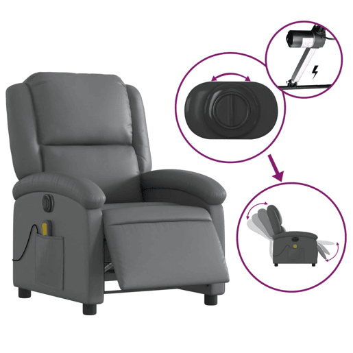 Poltrona massagens reclinável - Poltrona relax elétrica couro artif. cinzento