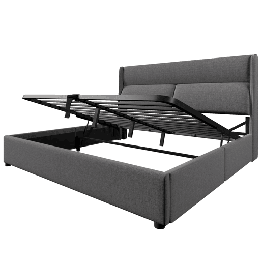 Cama estofada 160x200 cm - Cabeceira ajustável, canapé hidráulico com arrumação - Cinza