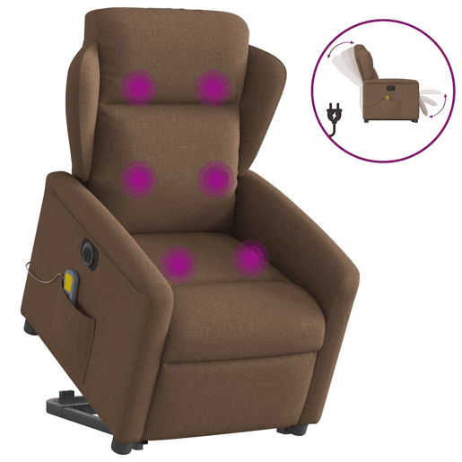 Poltrona elétrica elevatória massagens - Poltrona relax tecido castanho