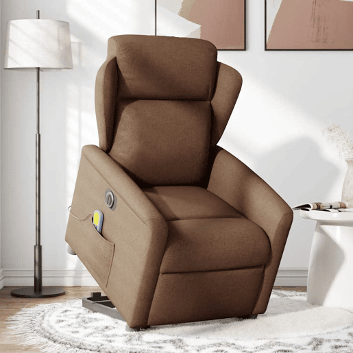 Poltrona elétrica elevatória massagens - Poltrona relax tecido castanho