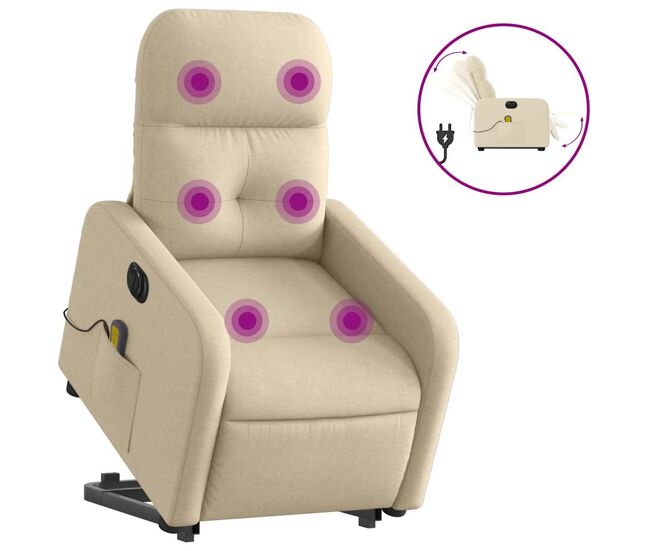 Sillón de masaje eléctrico reclinable - sillón relax elevable tela crema