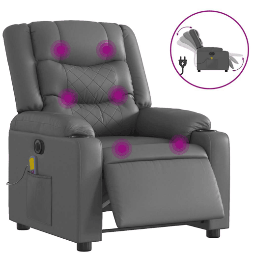 Poltrona massagens reclinável - Poltrona relax elétrica couro artif. cinzento