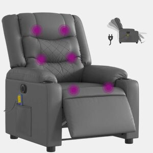 Poltrona massagens reclinável - Poltrona relax elétrica couro artif. cinzento