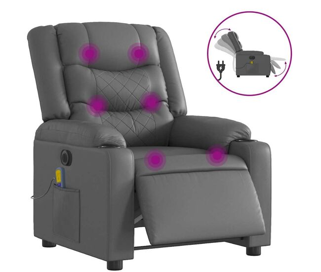 Sillón de masaje reclinable - sillón relax eléctrico cuero sintético gris