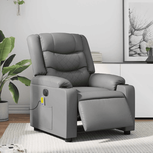 Poltrona massagens reclinável - Poltrona relax elétrica couro artif. cinzento