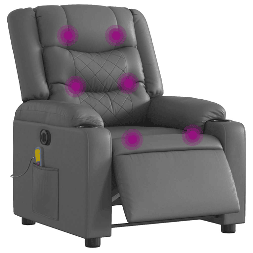 Poltrona massagens reclinável - Poltrona relax elétrica couro artif. cinzento