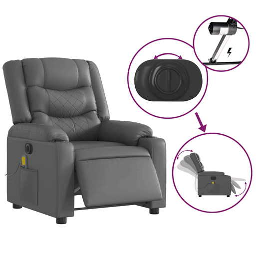 Poltrona massagens reclinável - Poltrona relax elétrica couro artif. cinzento