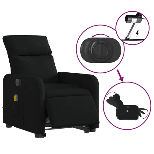 Poltrona elétrica elevatória massagens - Poltrona relax tecido preto