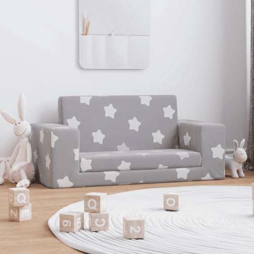 Sofá-cama infantil, Sofá para criança 2 lugares c estrelas pelúcia cinzento-claro
