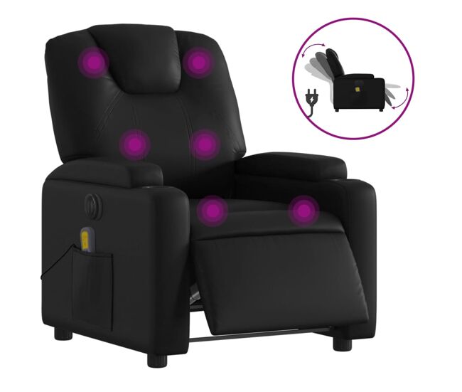 Sillón de masaje reclinable - sillón relax eléctrico cuero sintético negro