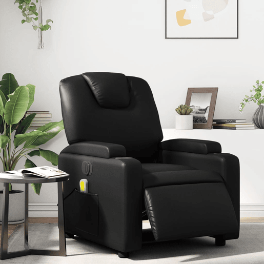Poltrona massagens reclinável - Poltrona relax elétrica couro artificial preto