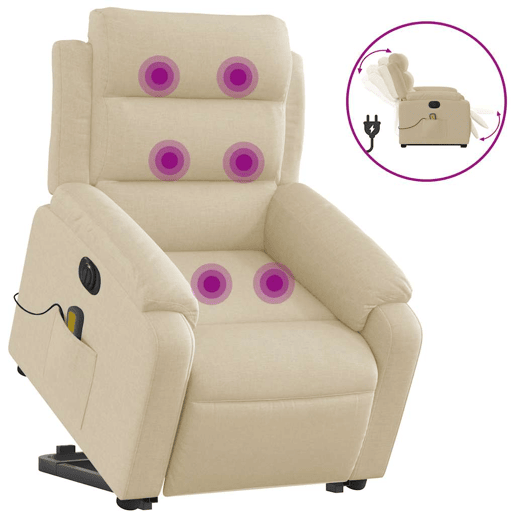 Poltrona elétrica elevatória massagens - Poltrona relax tecido creme