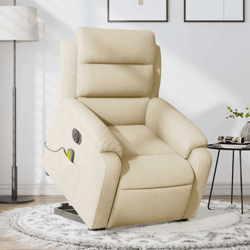Poltrona elétrica elevatória massagens - Poltrona relax tecido creme