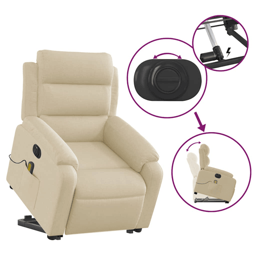Poltrona elétrica elevatória massagens - Poltrona relax tecido creme