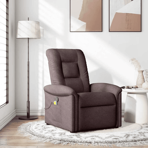 Poltrona de massagens reclinável - Poltrona relax tecido castanho-escuro Poltrona de massagens reclinável - Poltrona relax tecido castanho-escuro