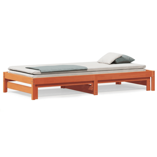Sofá-cama, Sofá conversível com gavetão 90x200 cm madeira de pinho castanho cera