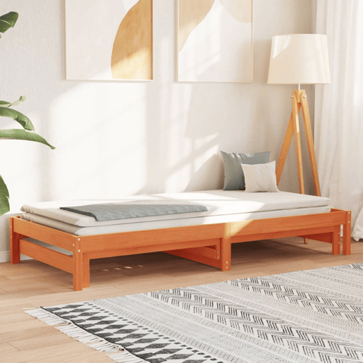 Sofá-cama, Sofá conversível com gavetão 90x200 cm madeira de pinho castanho cera
