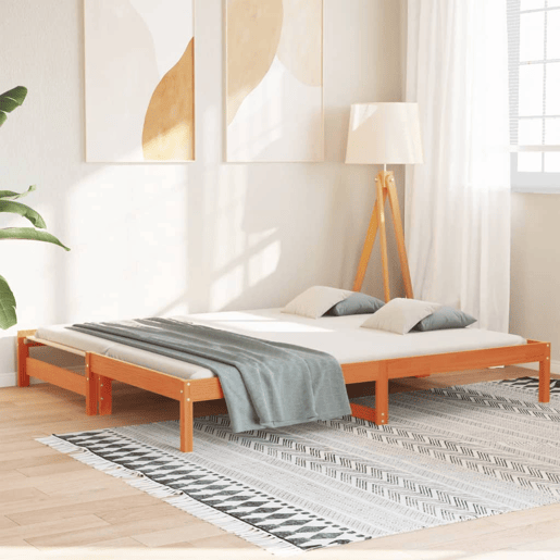 Sofá-cama, Sofá conversível com gavetão 90x200 cm madeira de pinho castanho cera