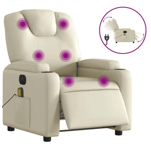 Poltrona massagens reclinável - Poltrona relax elétrica couro artificial creme