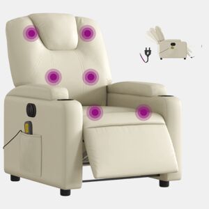 Poltrona massagens reclinável - Poltrona relax elétrica couro artificial creme