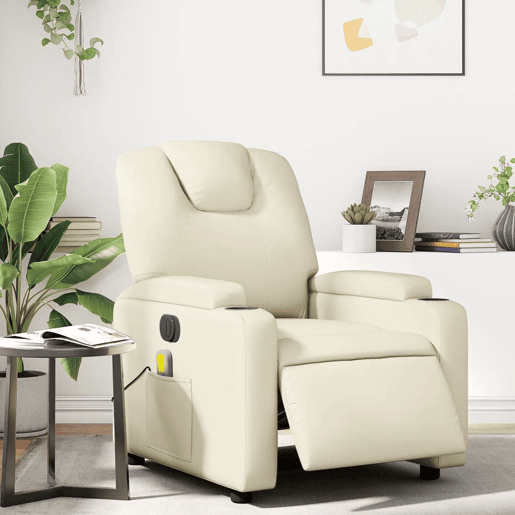 Poltrona massagens reclinável - Poltrona relax elétrica couro artificial creme