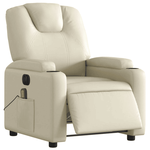 Poltrona massagens reclinável - Poltrona relax elétrica couro artificial creme