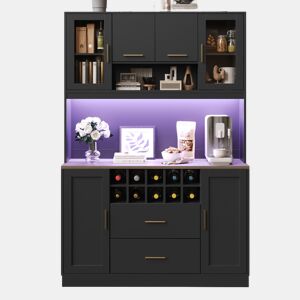 Armário lateral 120x36,3x180 cm - Com iluminação LED, seis portas, duas gavetas grandes - Preto