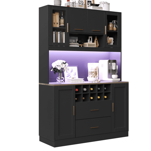 Armário lateral 120x36,3x180 cm - Com iluminação LED, seis portas, duas gavetas grandes - Preto
