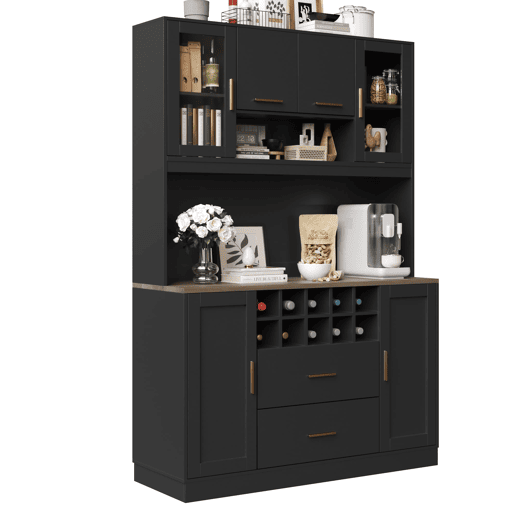 Armário lateral 120x36,3x180 cm - Com iluminação LED, seis portas, duas gavetas grandes - Preto