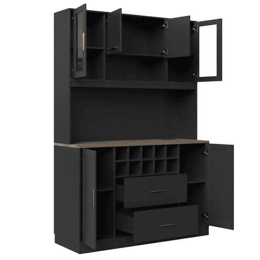 Armário lateral 120x36,3x180 cm - Com iluminação LED, seis portas, duas gavetas grandes - Preto