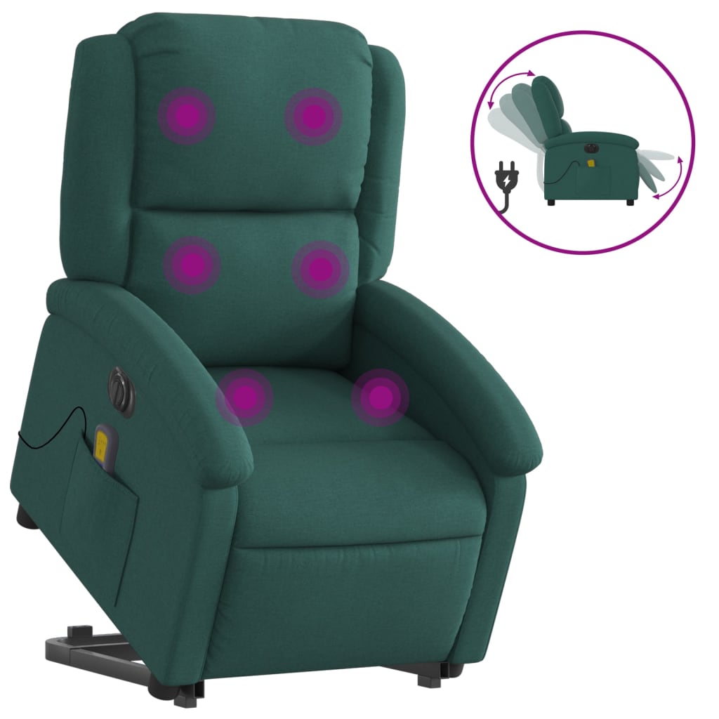 Sillón masaje eléctrico reclinable - sillón relax elevable tela verde oscuro
