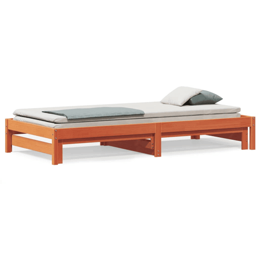 Sofá-cama, Sofá conversível com gavetão 80x200 cm madeira de pinho castanho cera