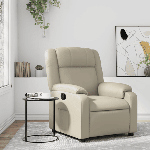 Poltrona reclinável - Poltrona relax couro artificial cor creme Poltrona reclinável - Poltrona relax couro artificial cor creme
