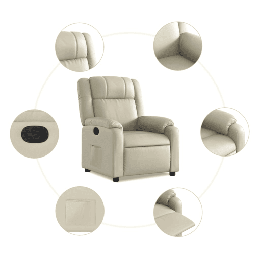 Poltrona reclinável - Poltrona relax couro artificial cor creme Poltrona reclinável - Poltrona relax couro artificial cor creme