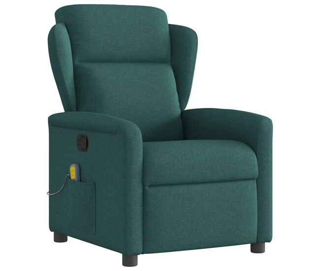 Sillón de masaje reclinable - sillón relax de tela verde oscuro