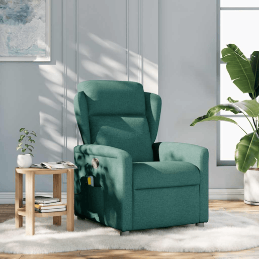 Poltrona de massagens reclinável - Poltrona relax tecido verde-escuro Poltrona de massagens reclinável - Poltrona relax tecido verde-escuro
