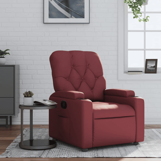 Poltrona reclinável - Poltrona relax couro artificial vermelho tinto