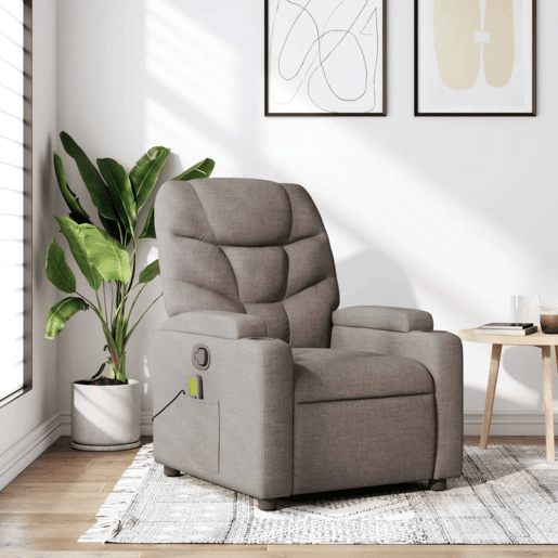 Poltrona de massagens reclinável - Poltrona relax tecido cinzento-acastanhado