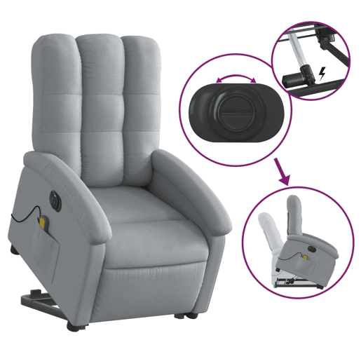 Poltrona elétrica reclinável massagens - Poltrona relax tecido cinzento-claro