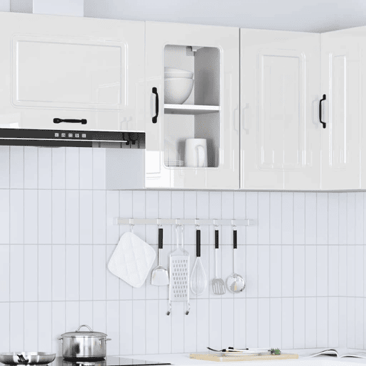 Armário parede de cozinha - Cozinha modular porta vidro branco alto brilho