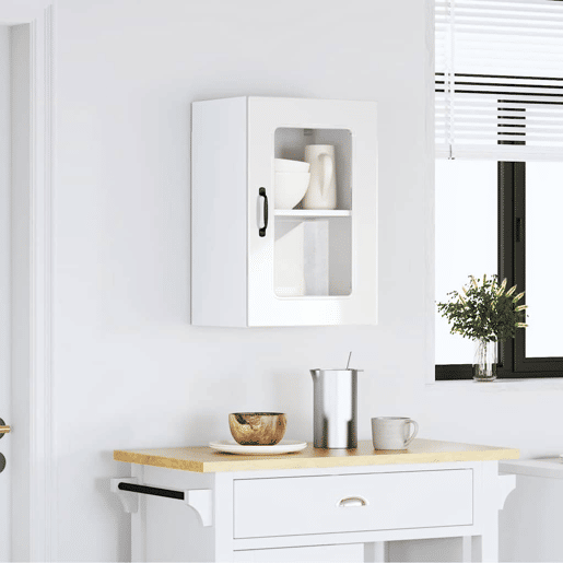 Armário parede de cozinha - Cozinha modular porta vidro branco alto brilho
