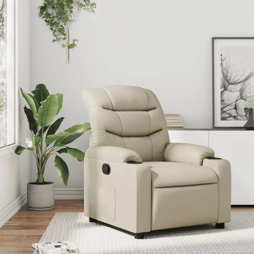 Poltrona reclinável - Poltrona relax couro artificial cor creme Poltrona reclinável - Poltrona relax couro artificial cor creme