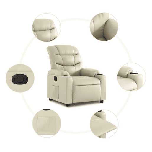 Poltrona reclinável - Poltrona relax couro artificial cor creme Poltrona reclinável - Poltrona relax couro artificial cor creme