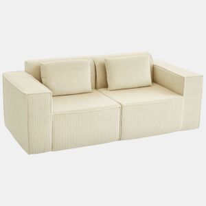 HOMCOM Sofá de 3 Lugares, Sofá de Sala, 202x90x76 cm, Revestido em Veludo Canelado, Estofado Espesso, Assento Extra Profundo, Apoios de Braço Largos, 2 Almofadas, Bege