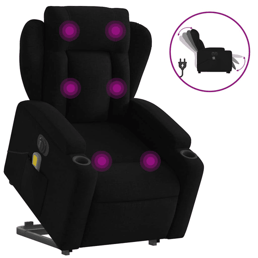Poltrona elétrica elevatória massagens - Poltrona relax tecido preto