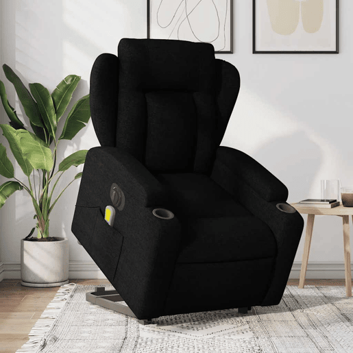 Poltrona elétrica elevatória massagens - Poltrona relax tecido preto